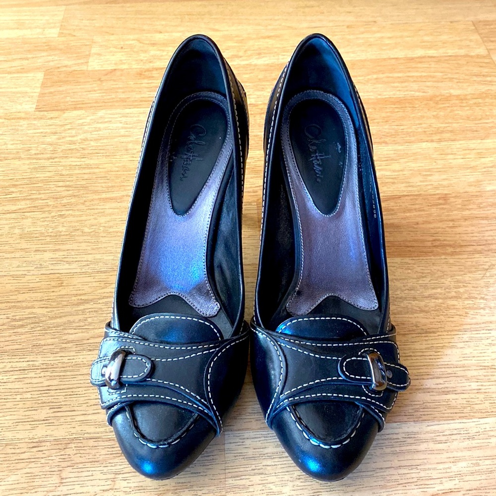 Women’s Cole Haan Black Leather w/White Stitching Heels Size 8